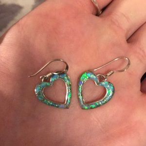 Teal heart earrings